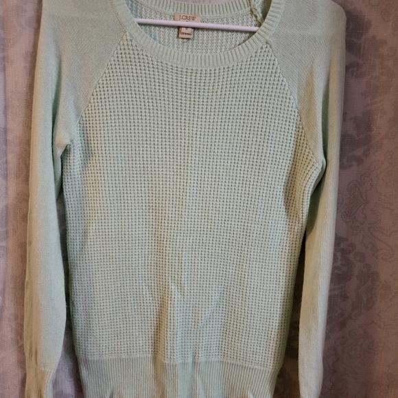 J. Crew Women's Mint Wool Seafoam Green Waffle Knit Long Sleeve Sweater Size S - Picture 2 of 7